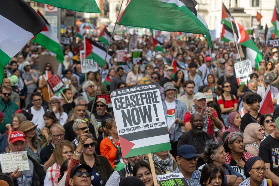 Protestas en Londres a favor de Palestina.