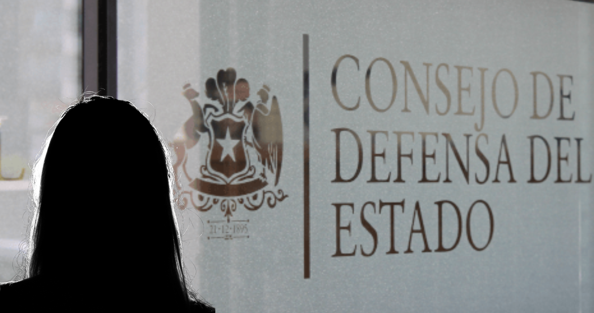 Imagen del CDE, posiblemente una puerta de vidrio, con la silueta de una mujer a la que no se le distingue el rostro.