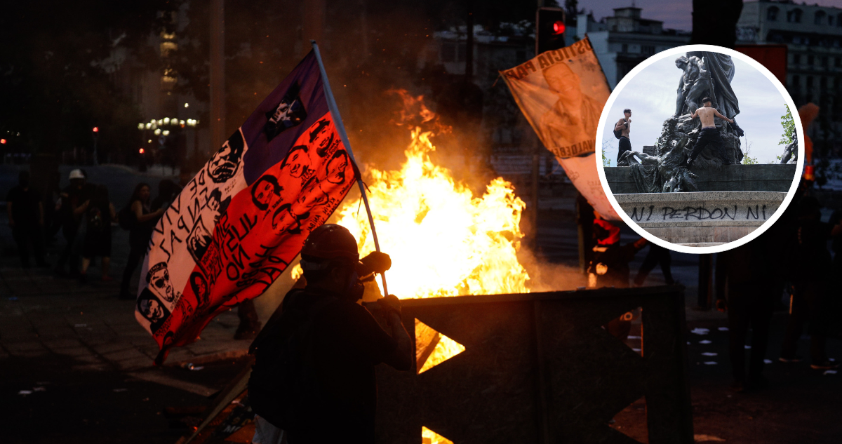 Foto de contexto de protestas y vandalismo en el aniversario del 18 de octubre