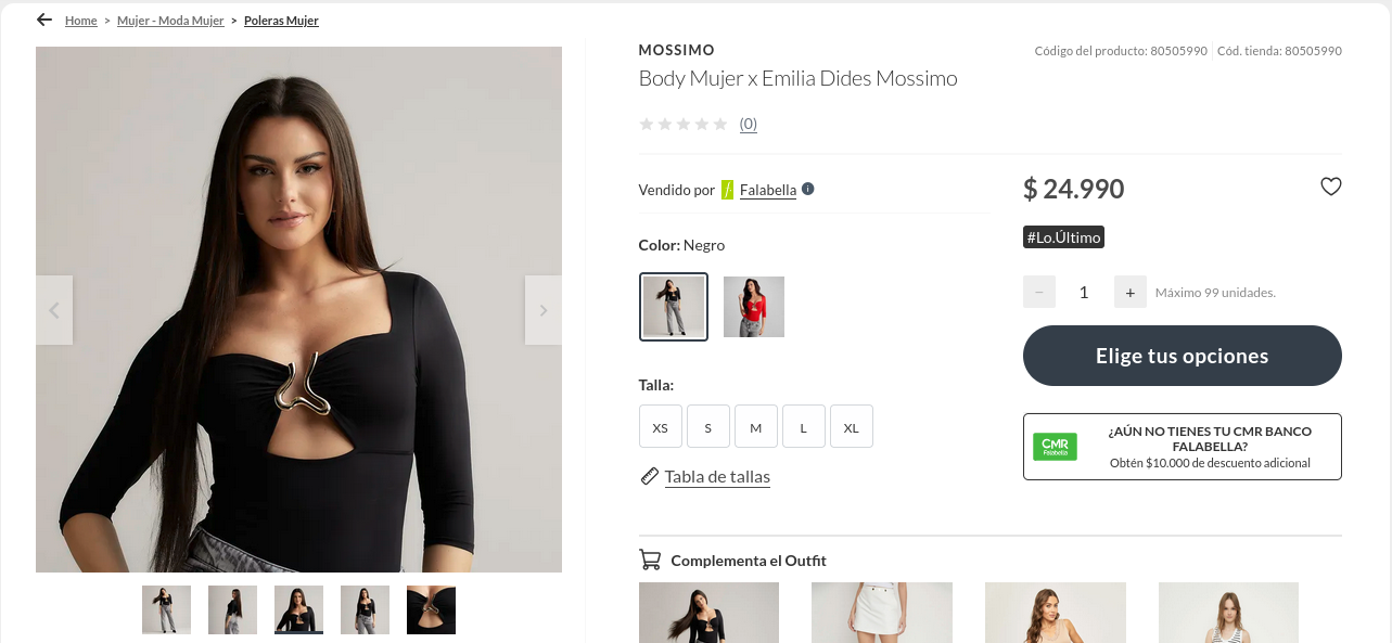 Captura de colección de Emilia Dides en Falabella