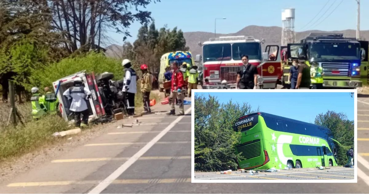 Dos muertos y veinte lesionados deja colisión frontal entre bus y camión en Ruta D-605 en Ovalle