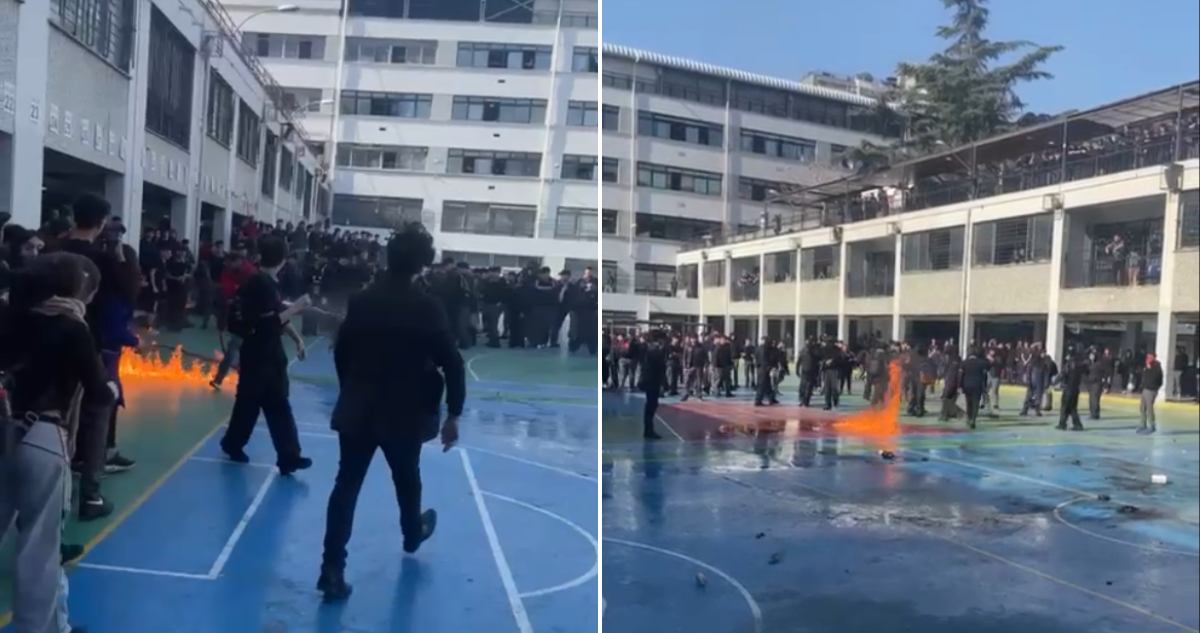 Agresión a profesor del Instituto Nacional con una bomba molotov.