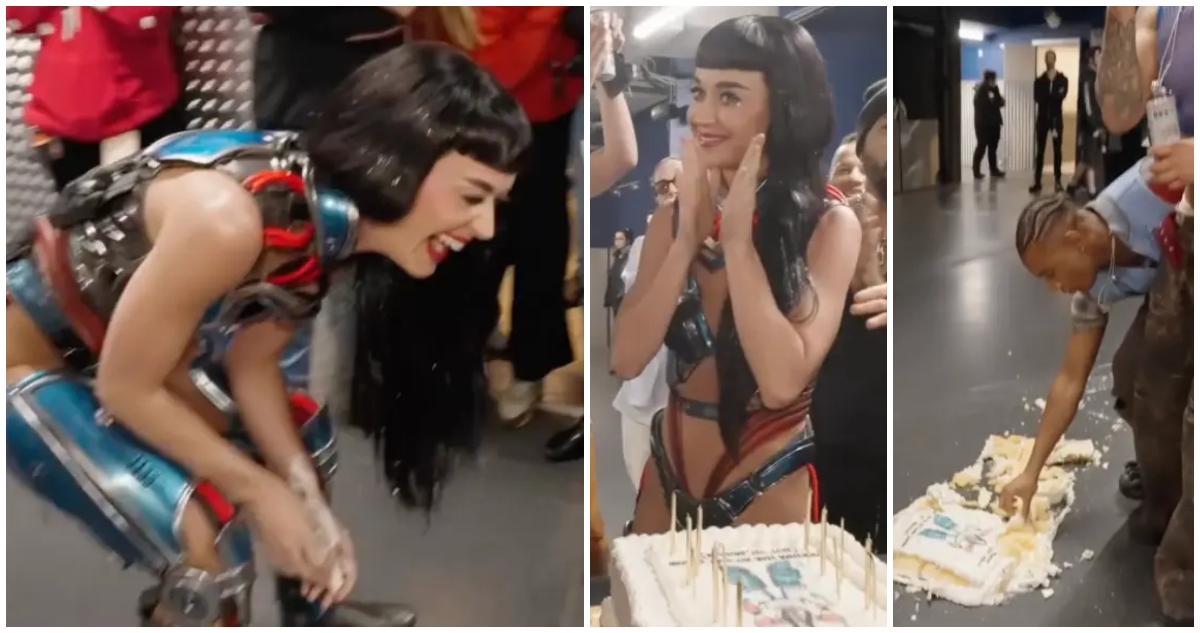 Duras críticas a Katy Perry por desperdiciar torta de cumpleaños: bailarines comieron desde el piso