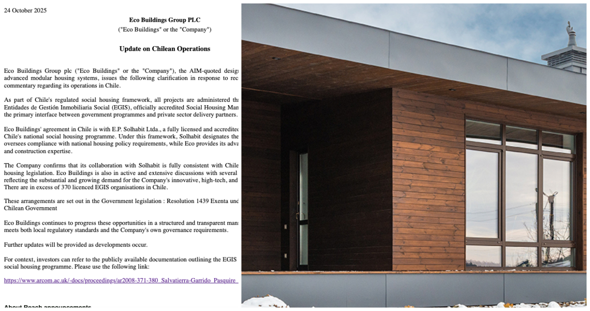 Empresa que anunció 20 mil viviendas en Chile sale a explicar situación e insiste que sí tendrá un rol