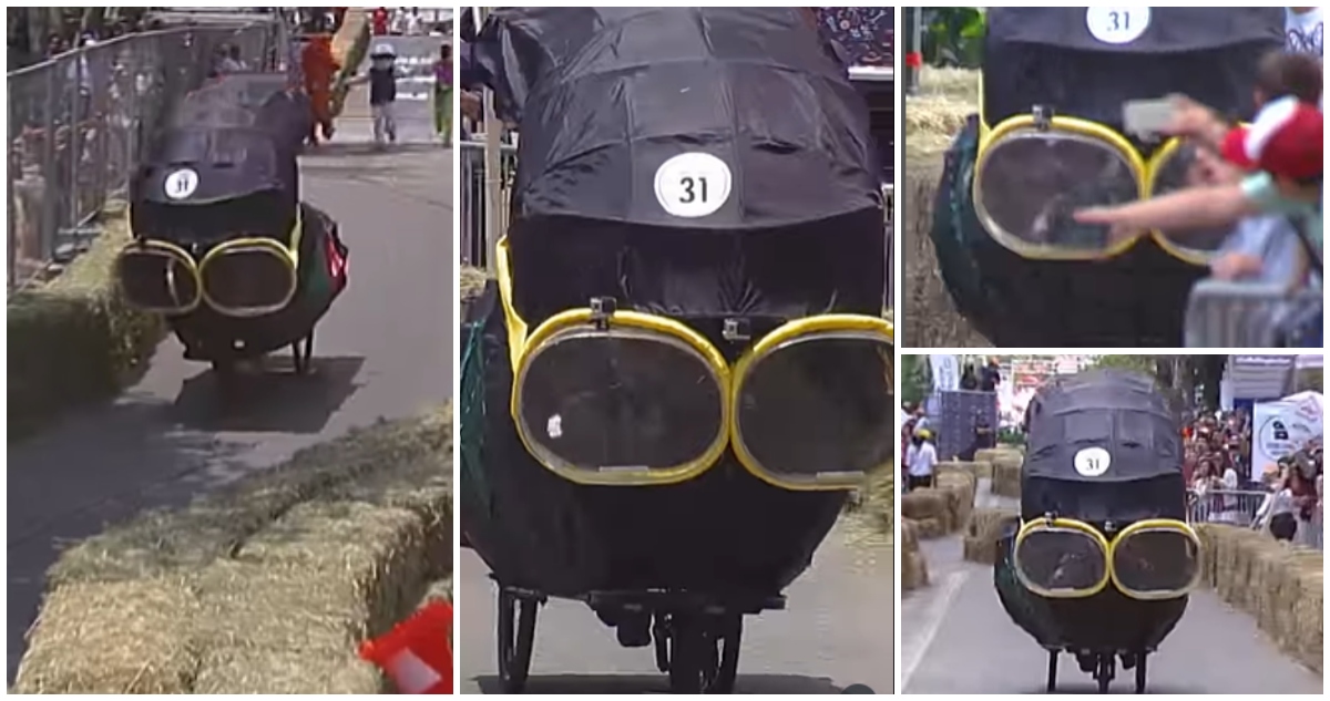 El carro inspirado en Calcetín con Rombos Man que ganó una carrera de “autos locos”