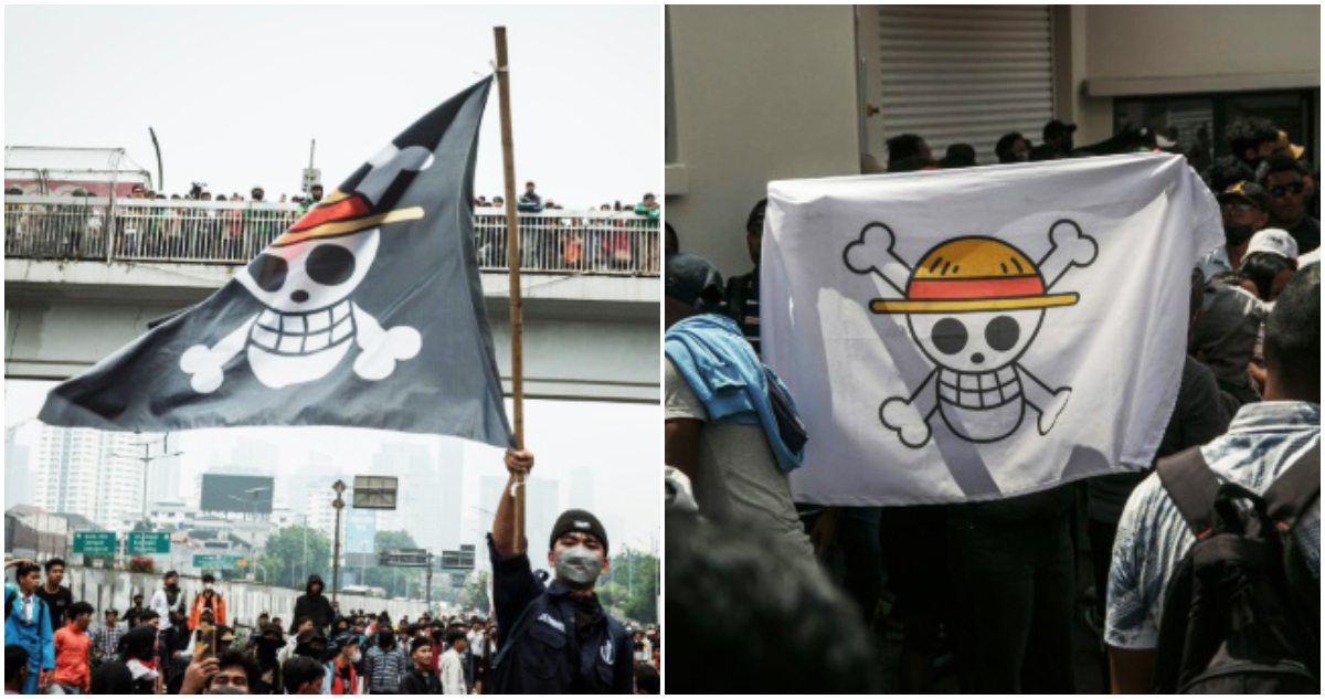 La bandera pirata de One Piece en protestas