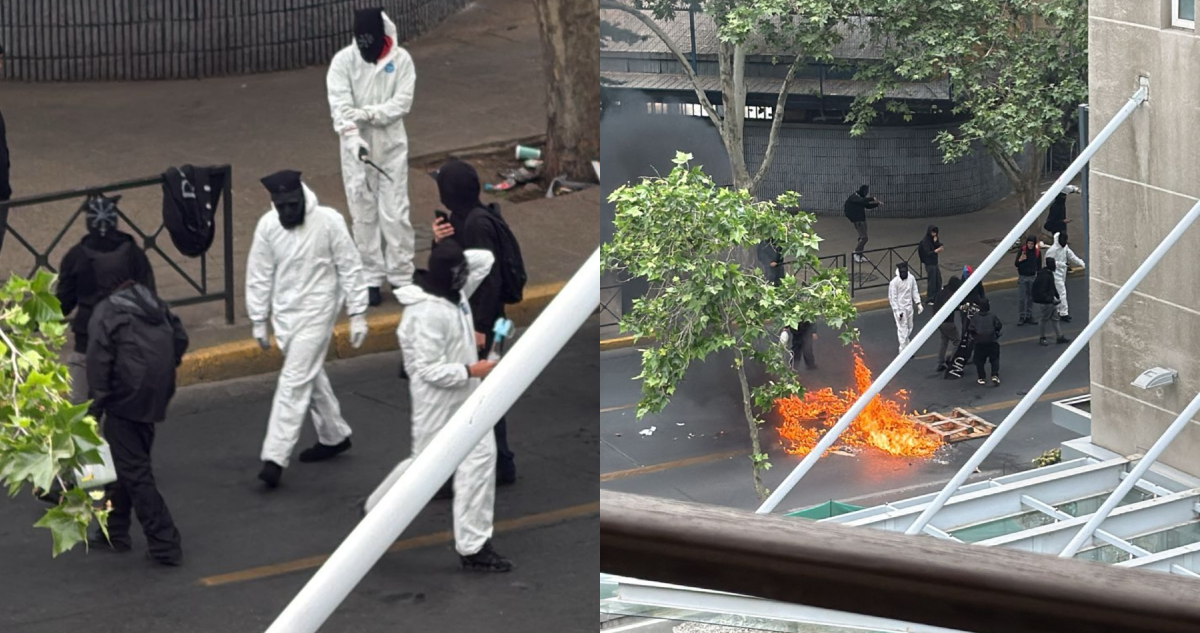 VIDEO | Graban a overoles blancos prendiendo fuego en los alrededores del Liceo Lastarria