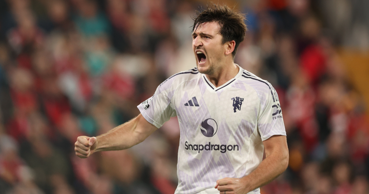 Harry Maguire celebra su gol en el Liverpool Manchester United