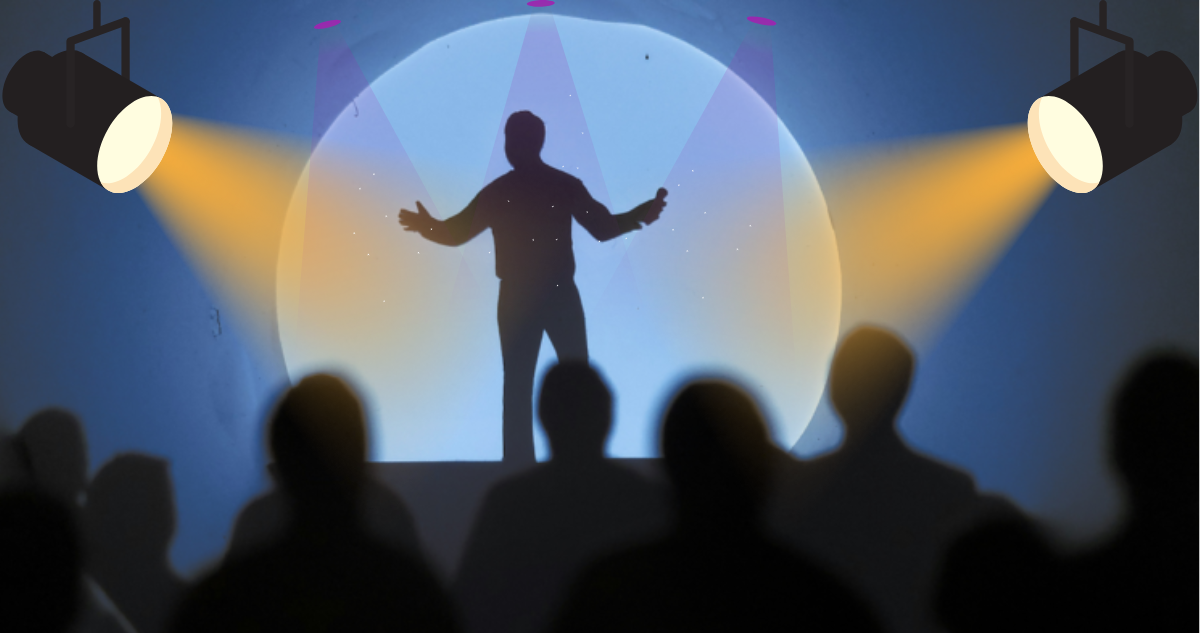 Ilustración de político hablando al público para columna sobre frivolidad en la política