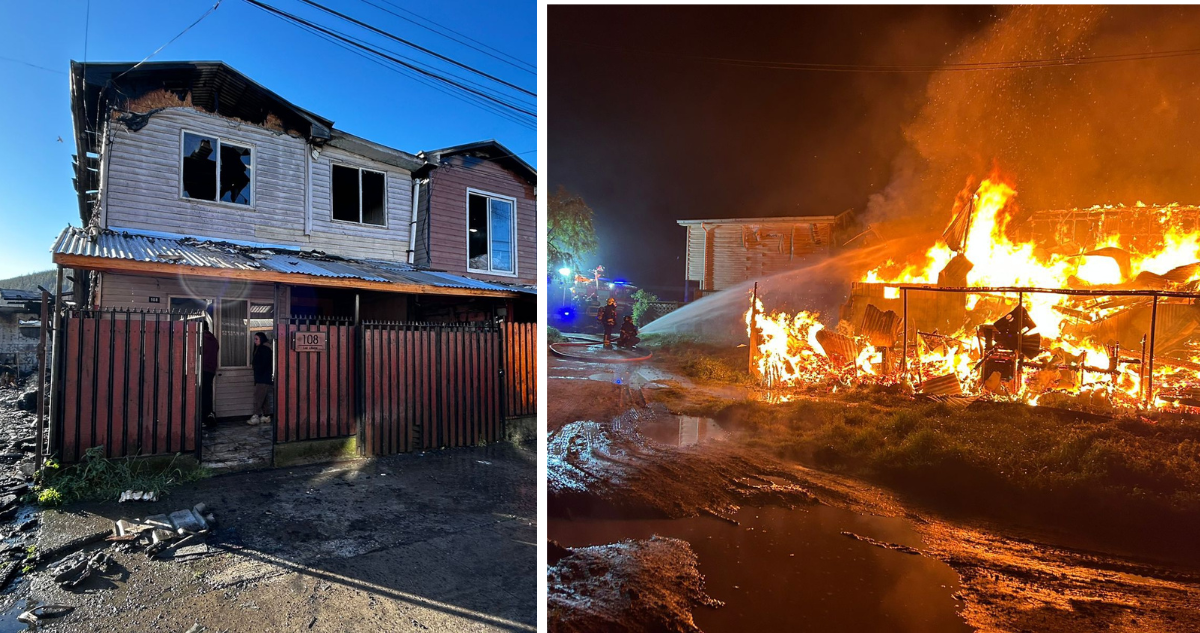 Gran incendio en Curanilahue deja 9 casas quemadas y un perro fallecido