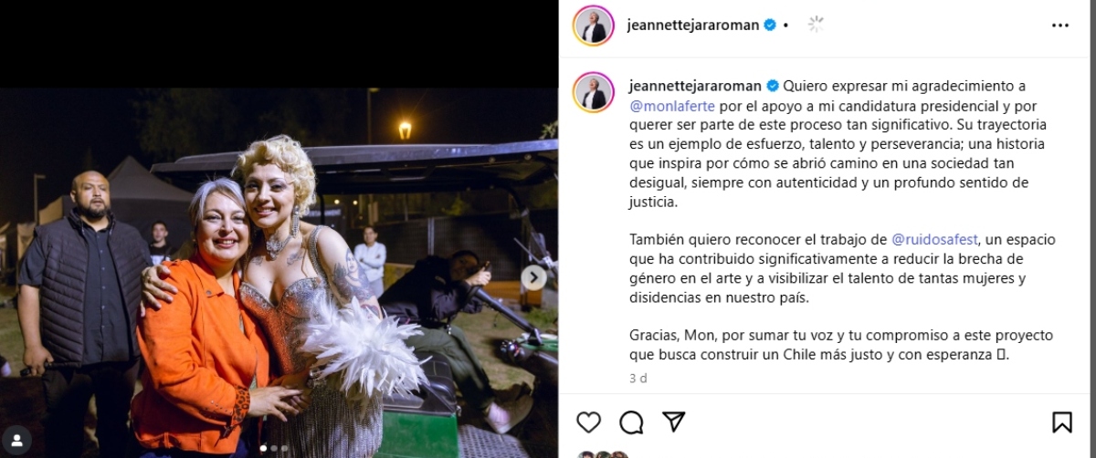 Lo que decía el mensaje de Jeanette Jara sobre el "apoyo" de Mon Laferte a su candidatura