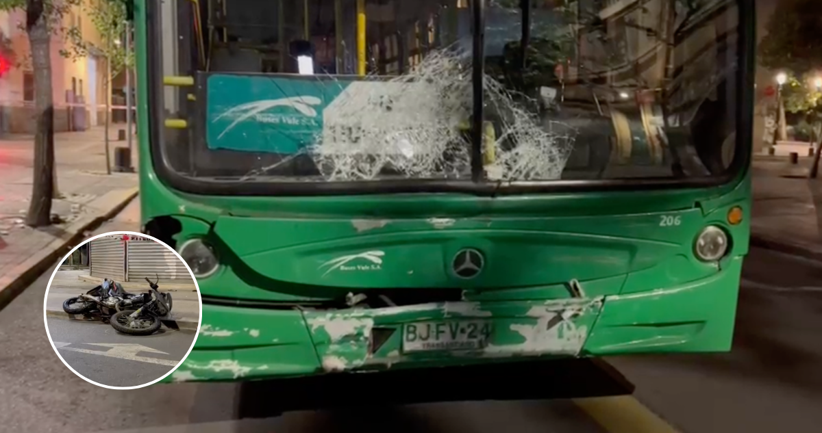 Motociclista armado circula contra el tránsito en Santiago y termina colisionando con bus RED