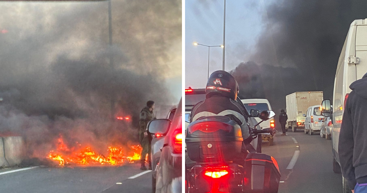 Encapuchados instalan barricadas en Ruta Las Palmas: mostraron lienzos alusivos a Julia Chuñil