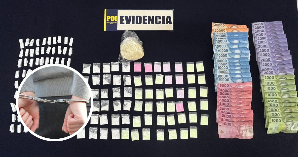 Droga incautada y foto de contexto de persona detenida