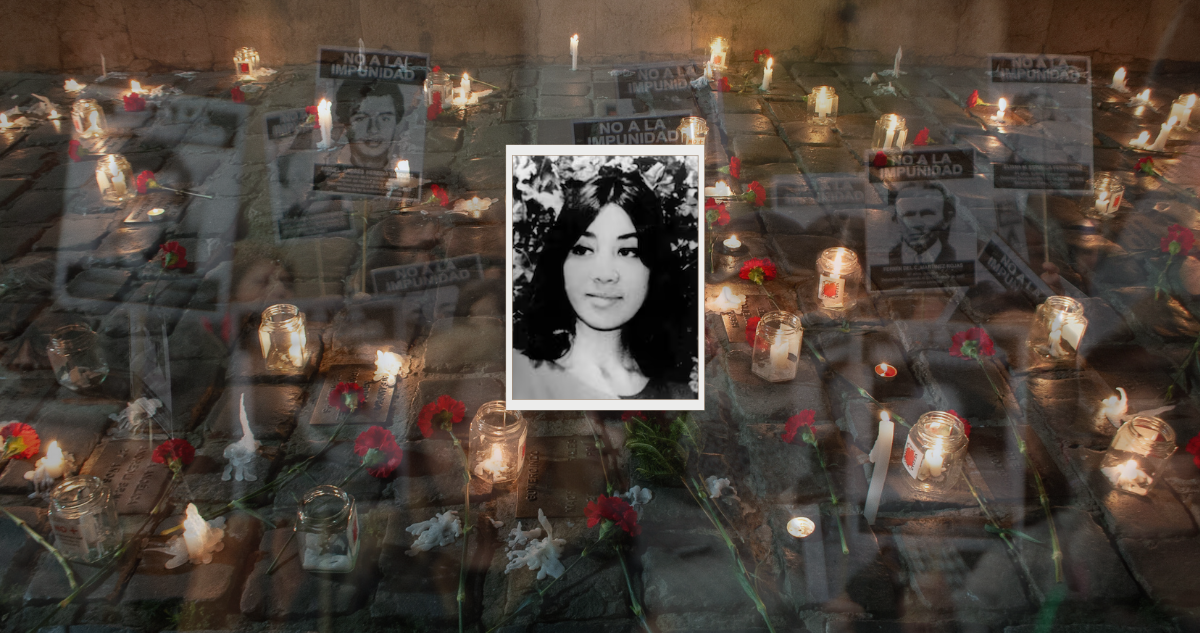 Imagen de Bernarda Vera y de velatón por detenidos desaparecidos