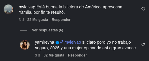 Comentario de Yamila Reyna a seguidora