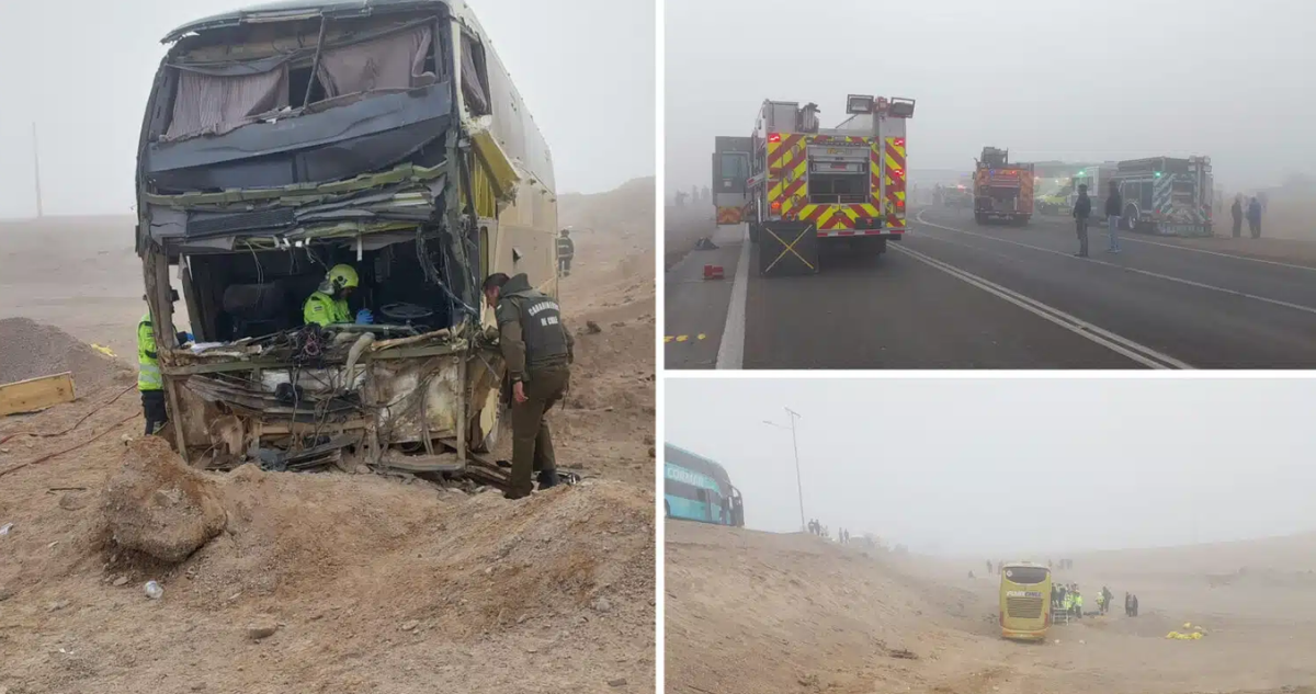 Al menos 4 fallecidos deja colisión entre dos buses y un camión en Antofagasta