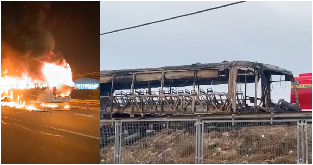 Bus se incendió en pleno desplazamiento por la Ruta 5 Sur en la RM
