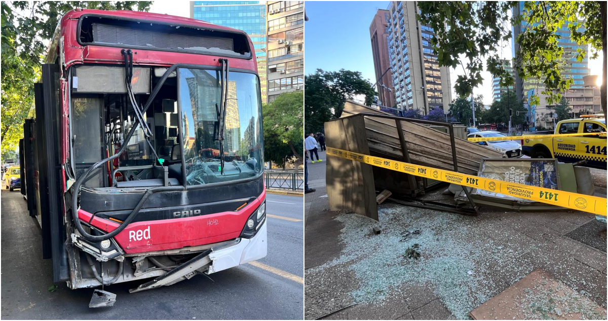 Bus RED arrasó con kiosco y semáforo en Providencia