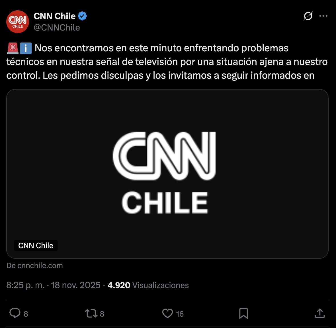 caída de chv y cnn