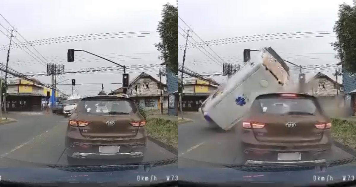 VIDEO | Impactante colisión terminó con ambulancia volcada en Osorno: al menos 10 lesionados