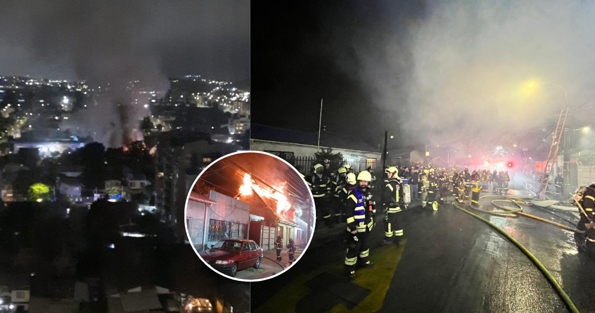 VIDEOS | Gigantesco incendio moviliza a más de 50 bomberos en Concepción: hay 2 viviendas afectadas