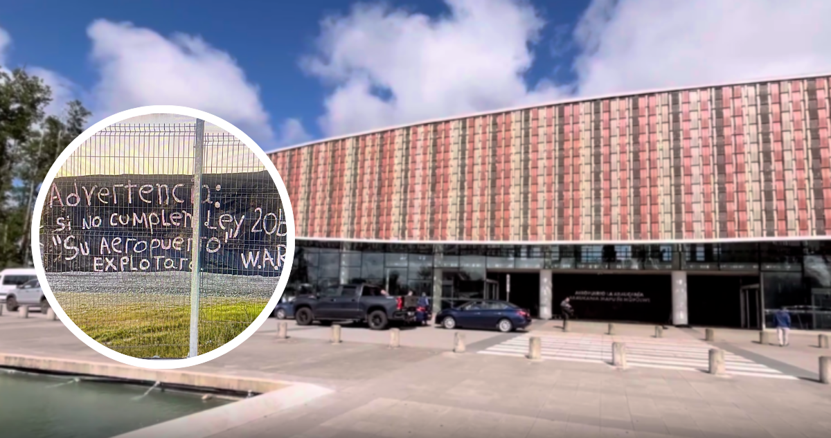 Aeropuerto de La Araucanía y lienzo con amenazas