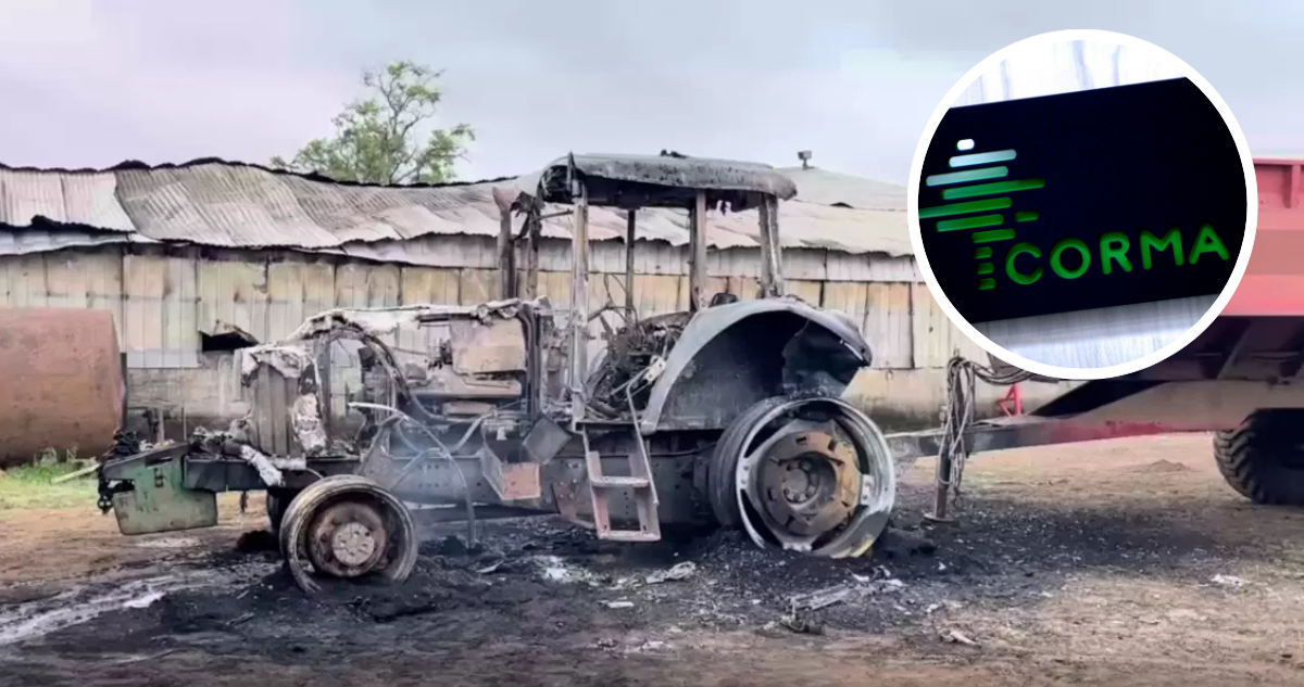 Foto de atentado en La Araucanía e imagen del logo de Corma