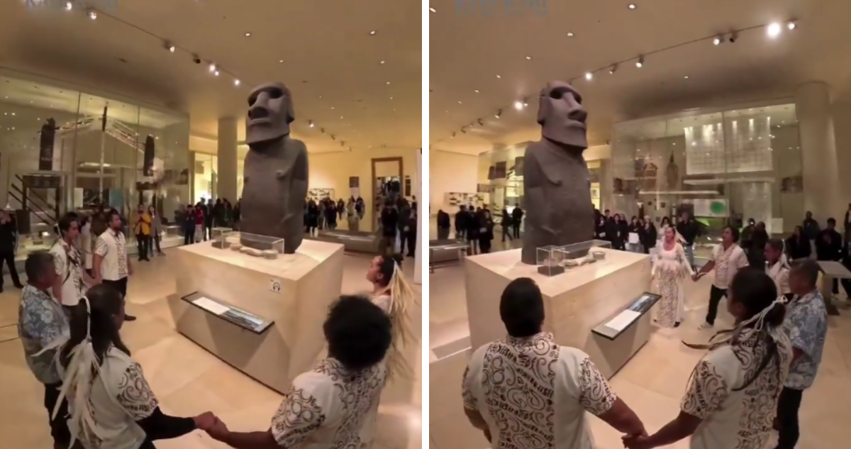 Delegación de Rapa Nui realizan solemne acto frente a Moai en Museo Británico en Londres