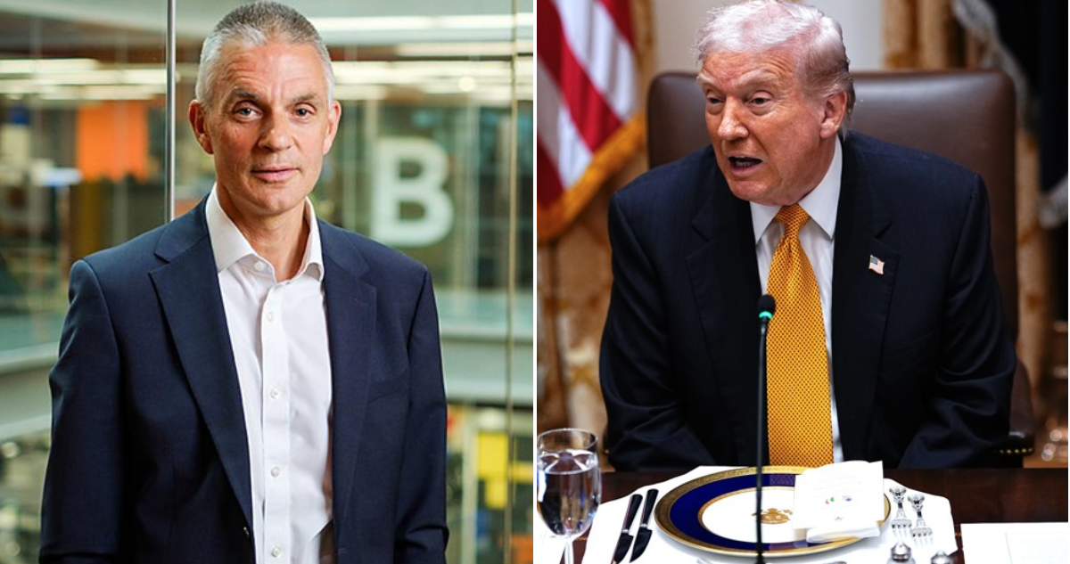 Tim Davie, exdirector general de la BBC y Donald Trump.