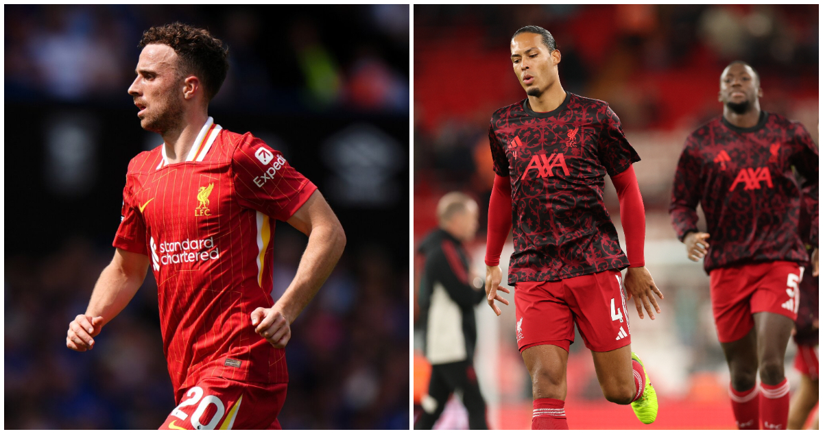 foto de Diogo Jota y plantel del Liverpool