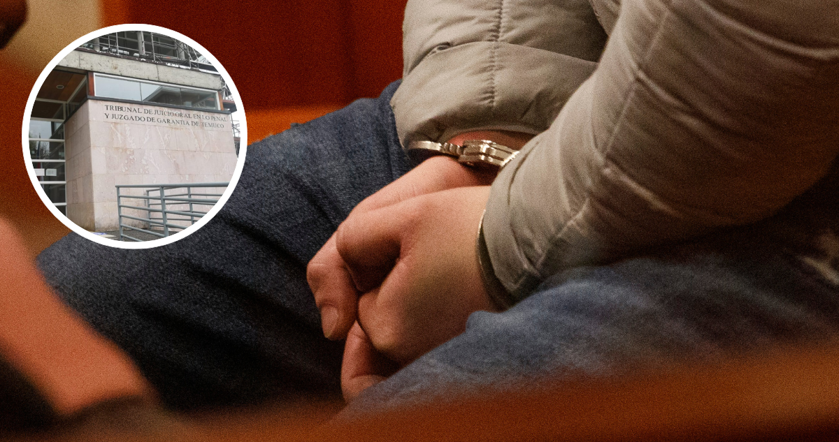 Foto de contexto de hombre esposado e imagen del Juzgado de Garantía de Temuco