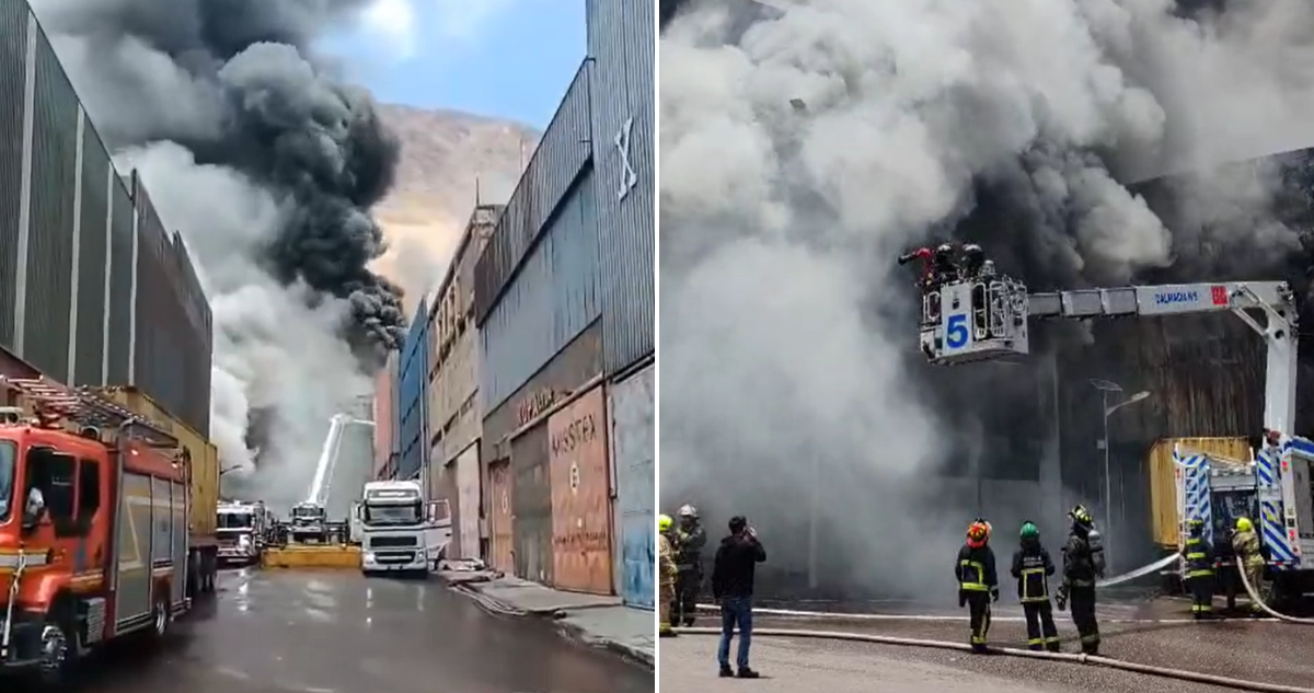 Incendio sin control afecta a dos galpones de la Zofri en Iquique