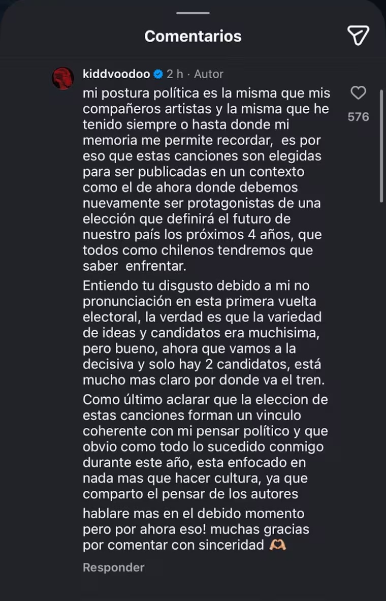 Kidd Voodoo se defiende de críticas por no revelar voto en Segunda Vuelta: "Entiendo el disgusto"