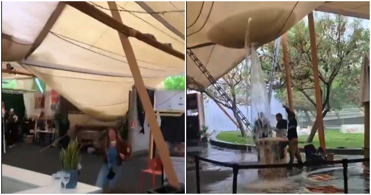 Lluvia provocó colapso de carpa en exclusiva feria en Parque Bicentenario de Vitacura