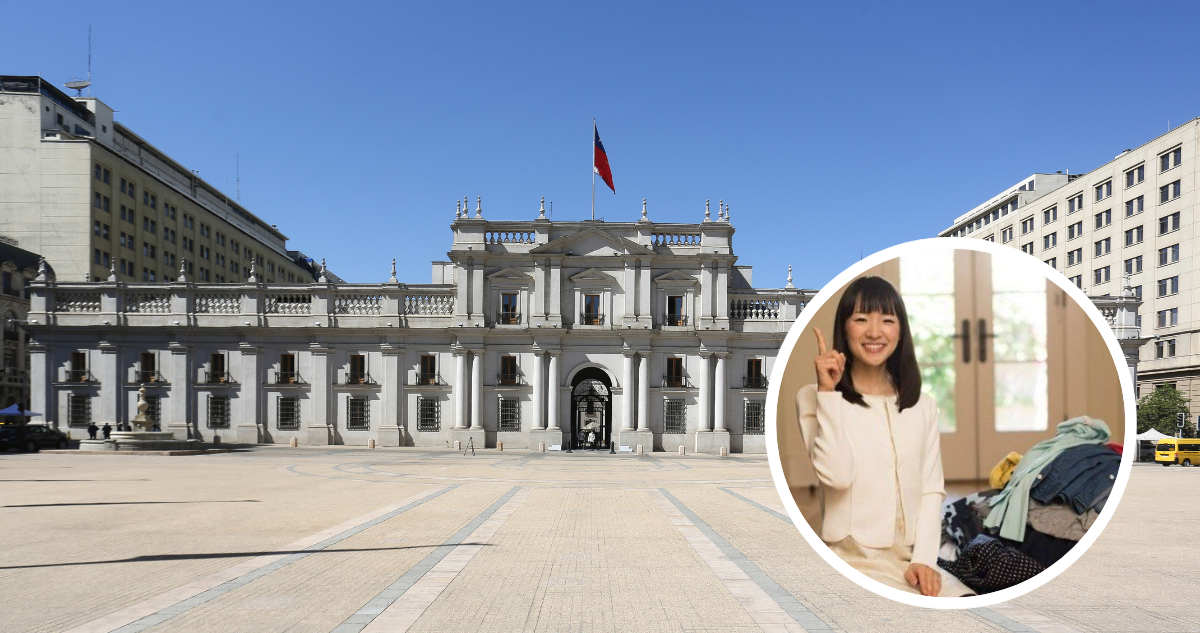 Foto de La Moneda y fotografía de Marie Kondo ordenando