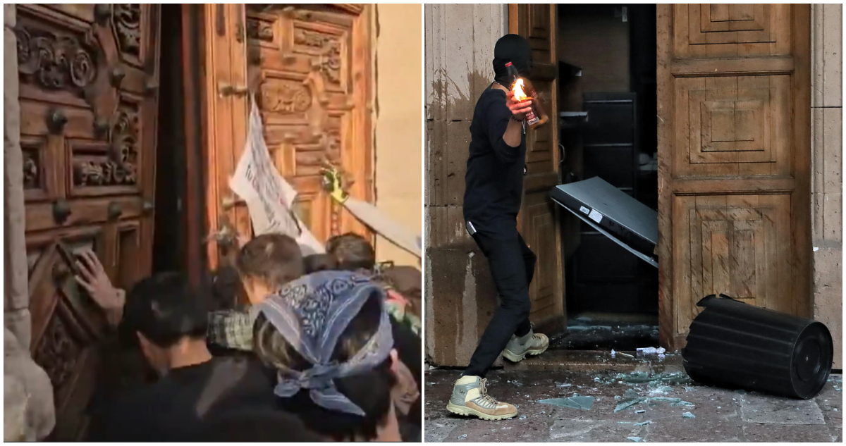 Manifestantes entran al Palacio de Gobierno de Morelia