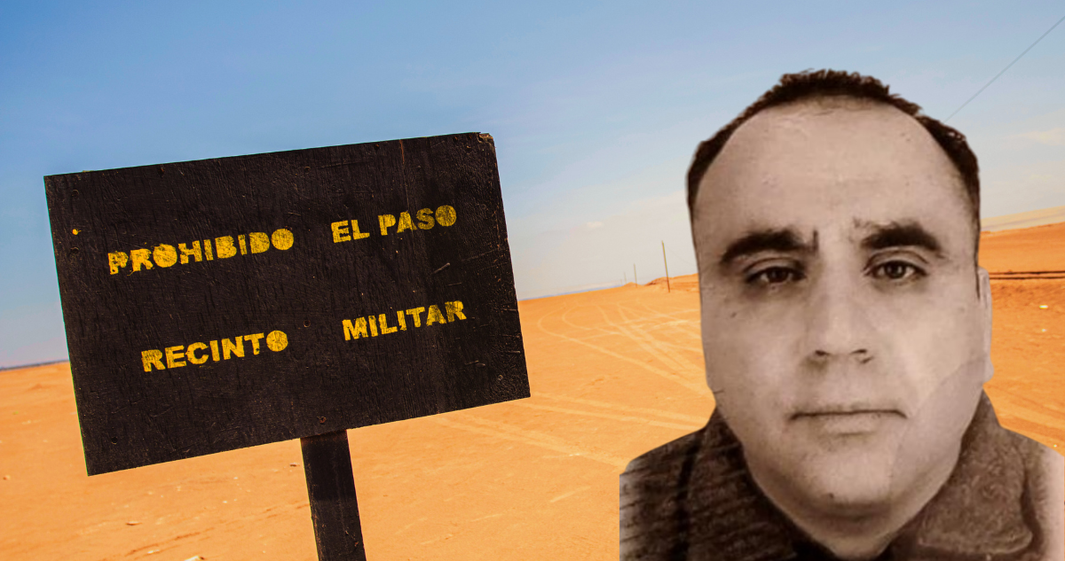 Imagen compuesta de un letrero de recinto militar y la foto de un exmilitar narco