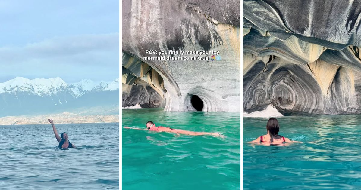 Nadadora francesa Estelle Ohanian cumplió su sueño de zambullirse en aguas de las Capillas de Mármol.