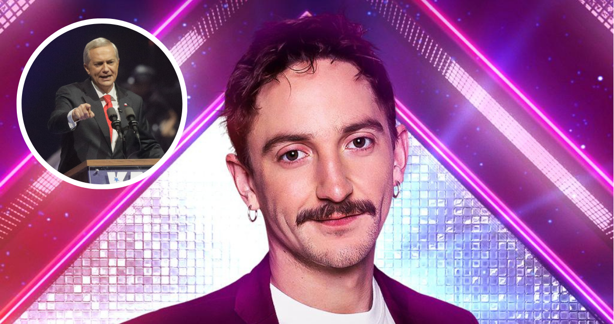 Francisco Reyes Cristi en promocional de Fiebre de Baile y en miniatura José Antonio Kast