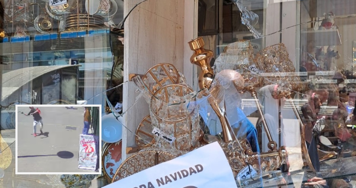 Sujeto ataca con piedra vitrina de tienda en Concepción