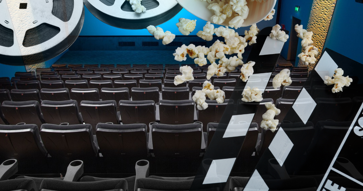 Foto de contexto de sala de cine y palomitas para nota de concurso de entradas para el cine