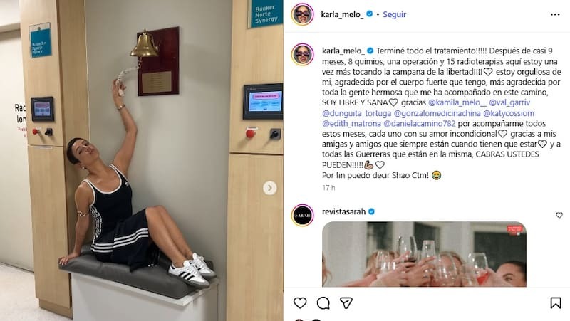Karla Melo celebra fin del tratamiento del cáncer