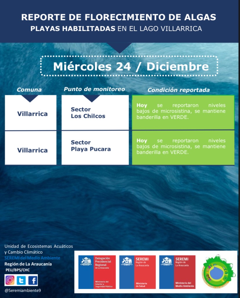 Playas de Villarrica con bandera verde