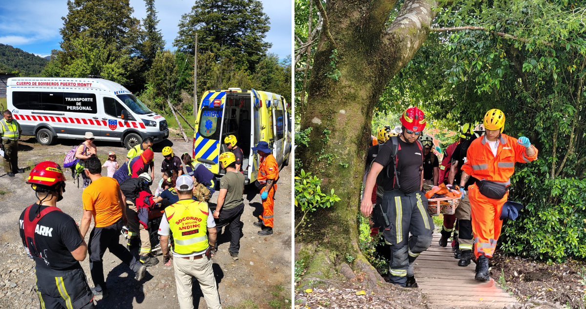 Bomberos rescató a mujer que sufrió fractura desde los faldeos del volcán Calbuco