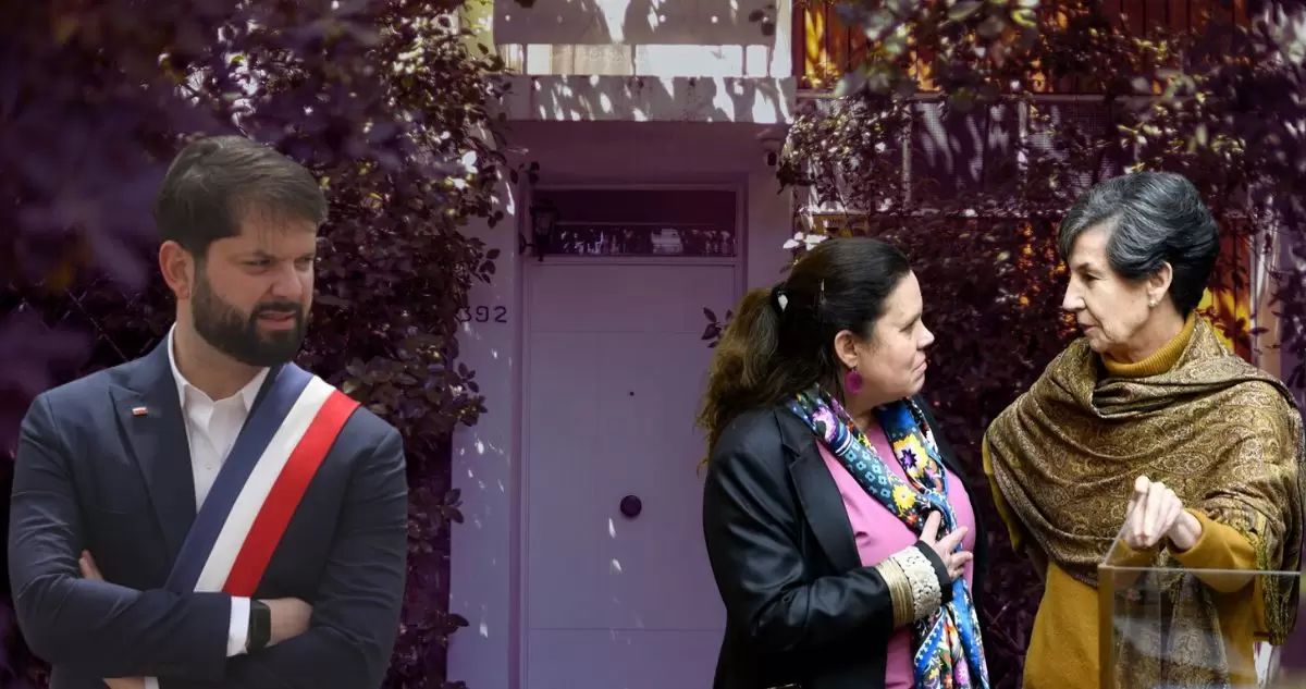Boric, Maya Fernández e Isabel Allende. Casa de Guardia Vieja de fondo.