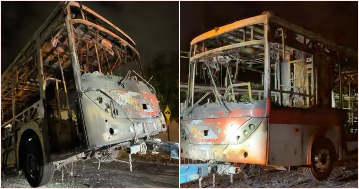 Investigan ataque incendiario realizado por encapuchados armados contra bus RED en Quinta Normal