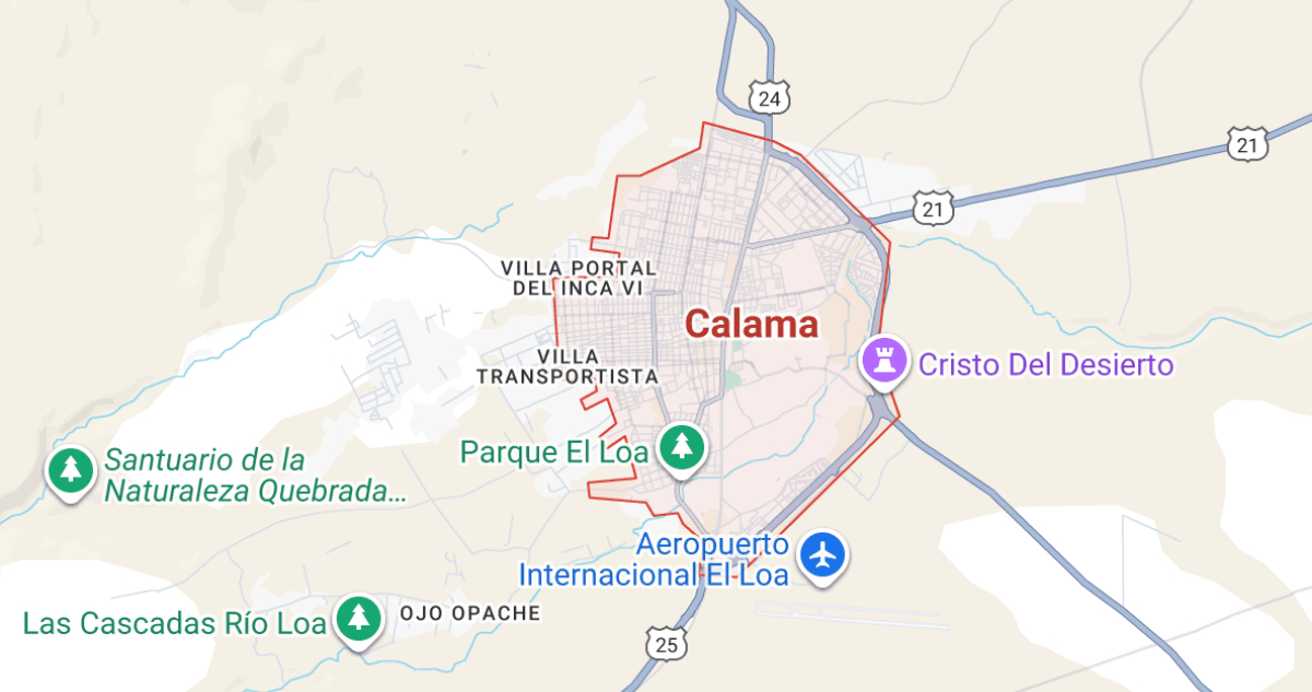 Mapa de Calama para ilustrar nota sobre el sismo