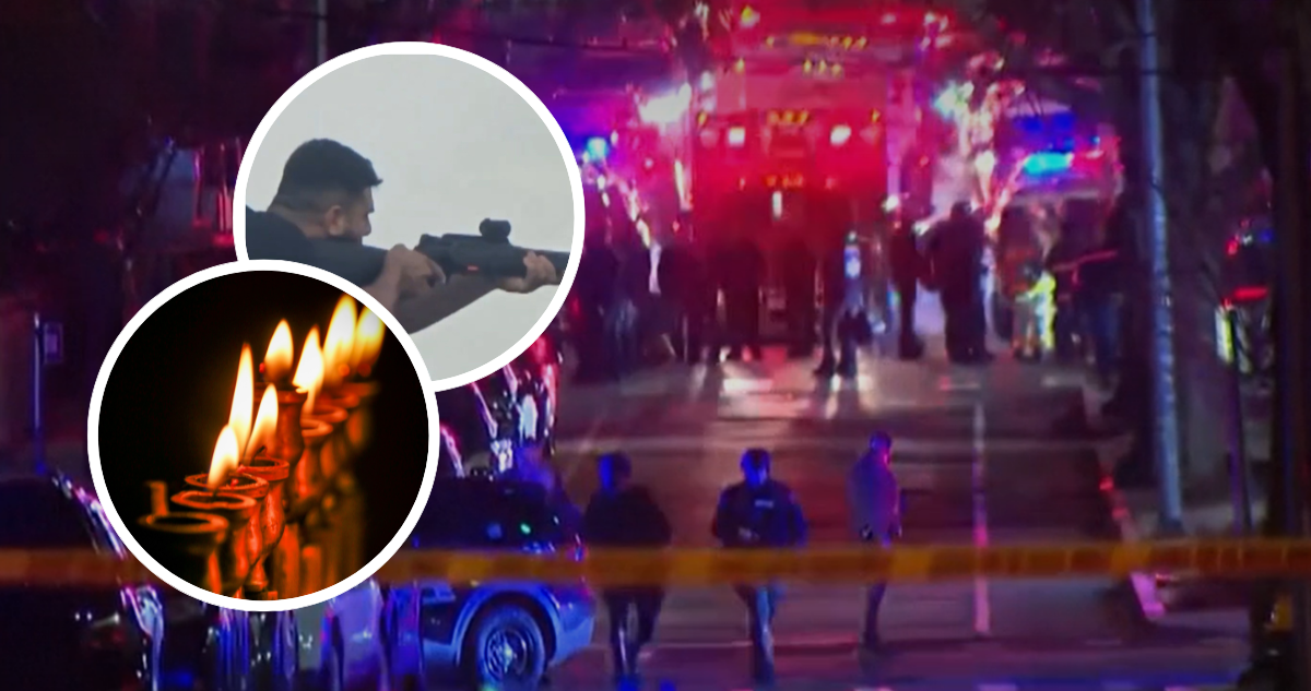 Policía en lugar del ataque, fotografía de uno de los tiradores y foto de contexto de Fiesta de las Luces.