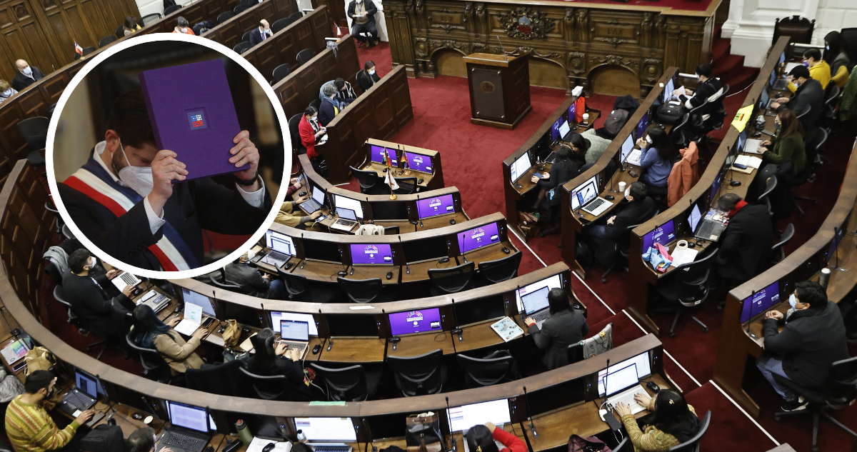 Foto de contexto de la Convención Constitucional y de Gabriel Boric